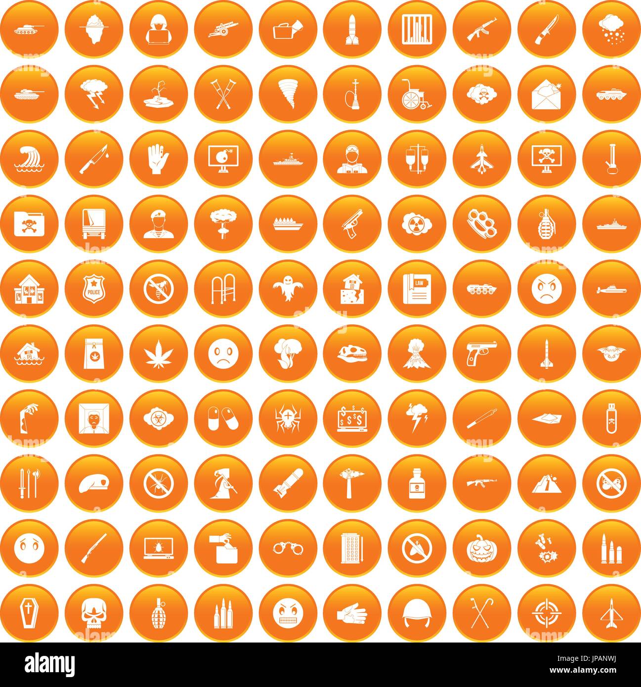 100 oppression icons set orange Stock Vector