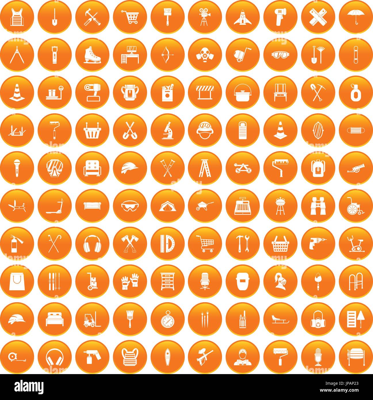 100 outfit icons set orange Stock Vector