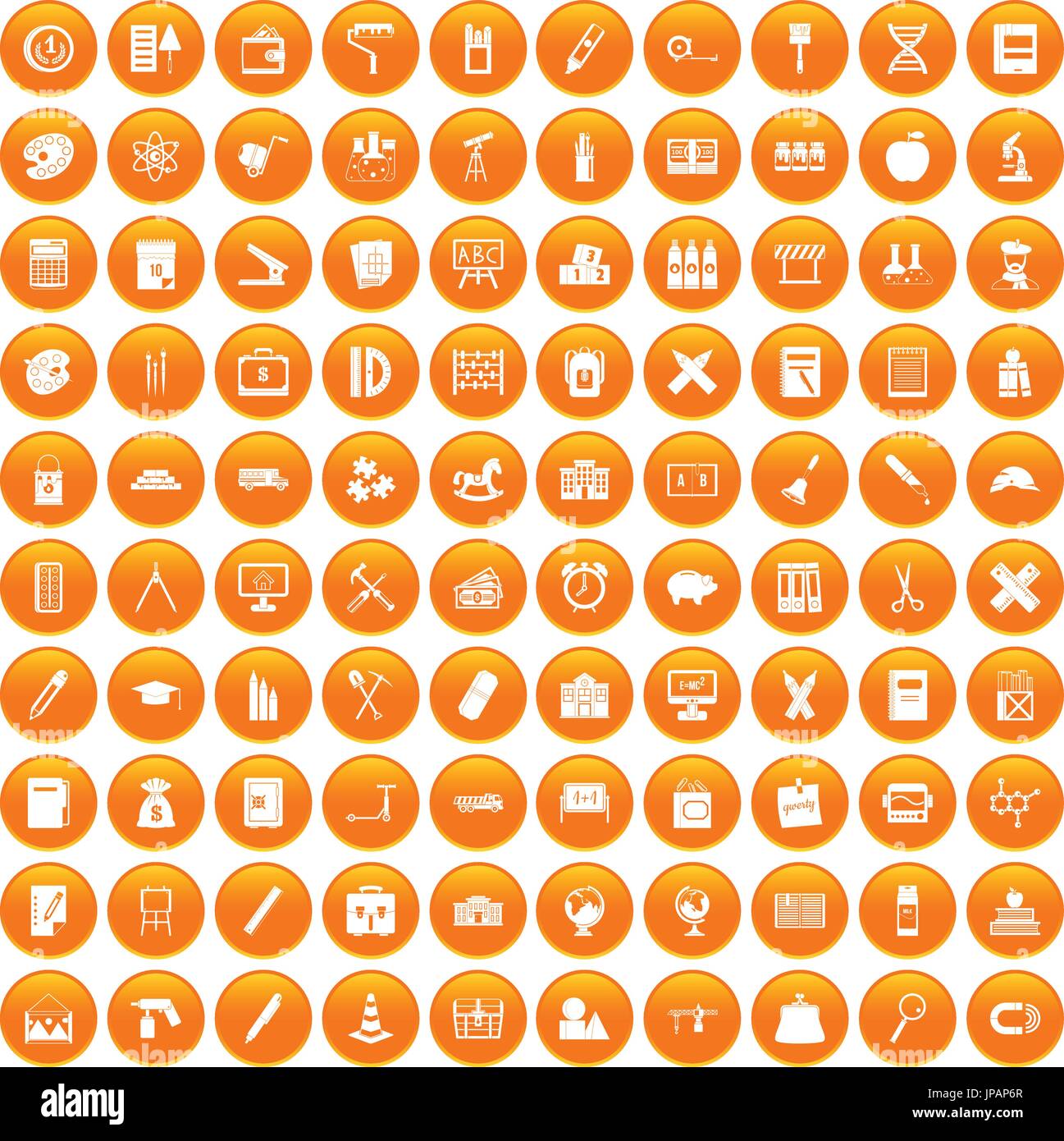 100 pensil icons set orange Stock Vector