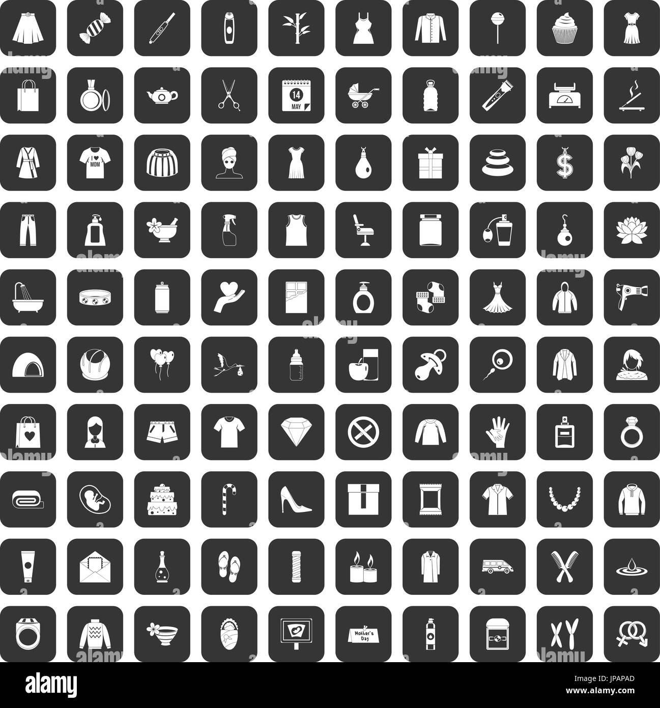 100 woman icons set black Stock Vector