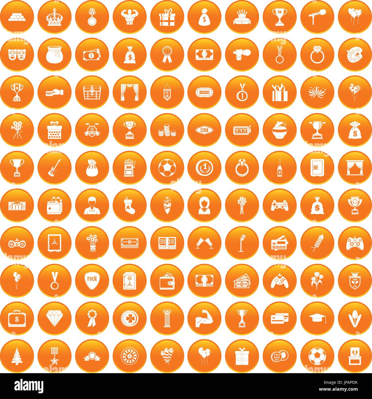 100 premium icons set orange Stock Vector