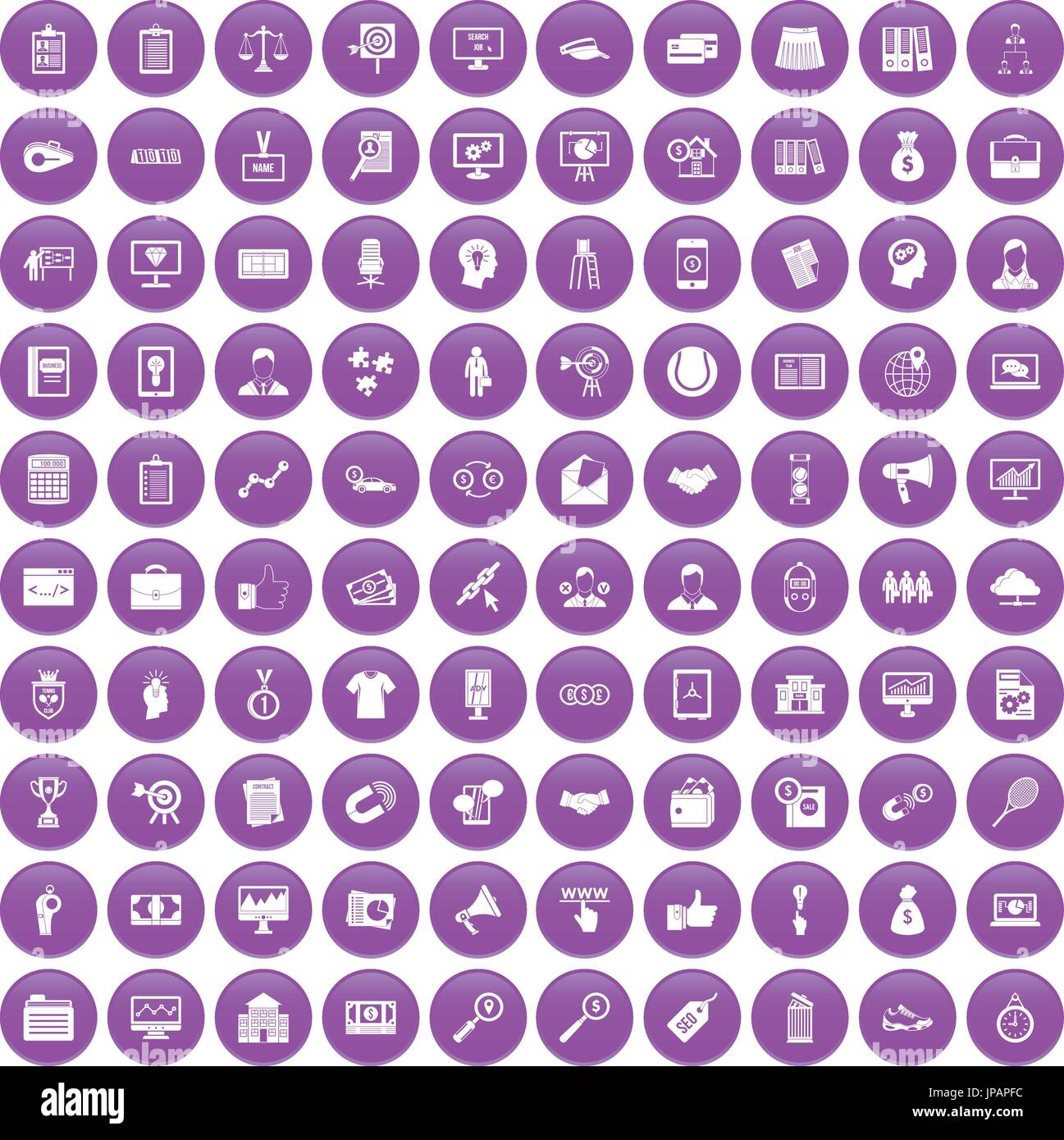 100 partnership icons set purple Stock Vector