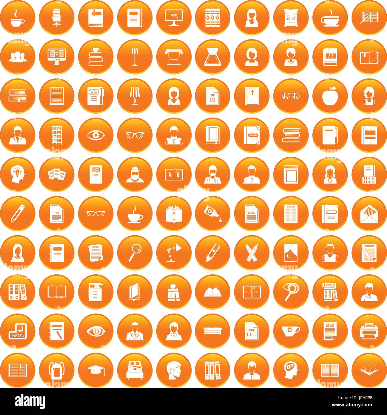 100 reader icons set orange Stock Vector