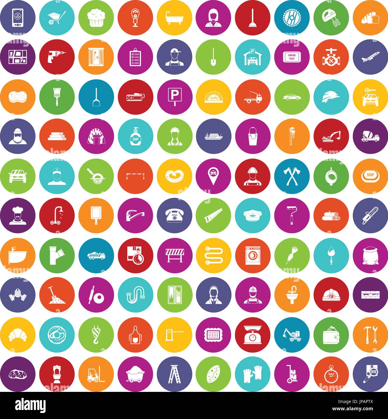 100 working professions icons set color Stock Vector