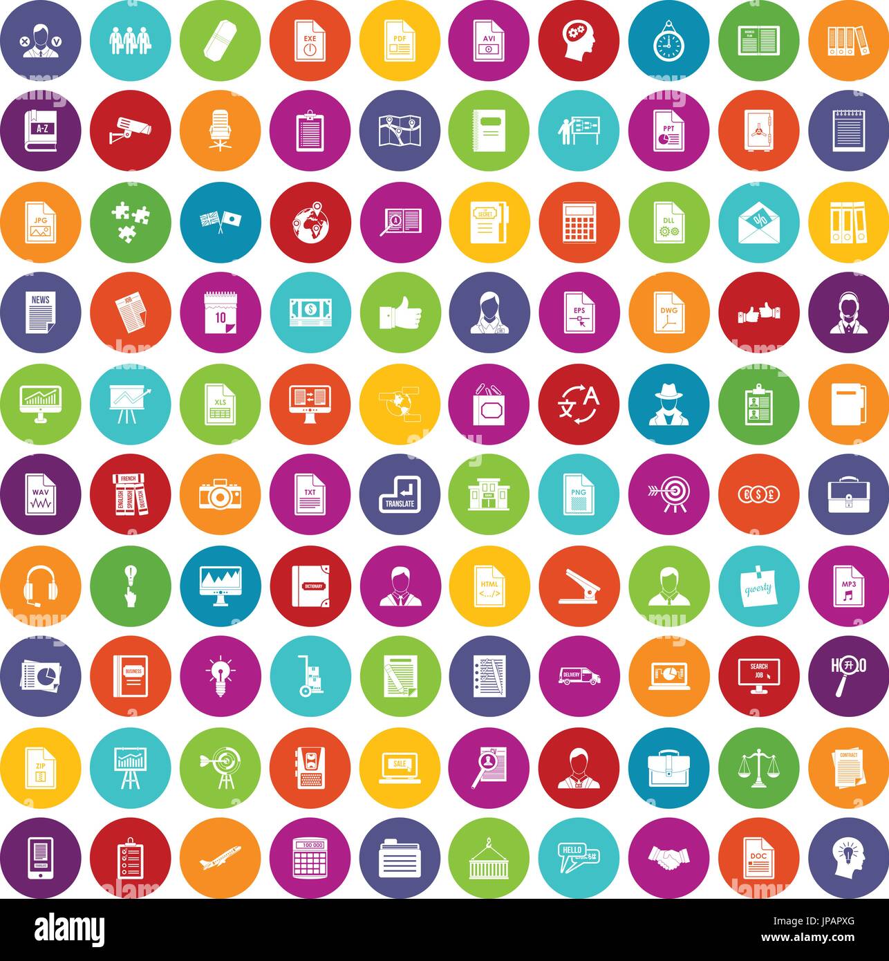 100 work paper icons set color Stock Vector