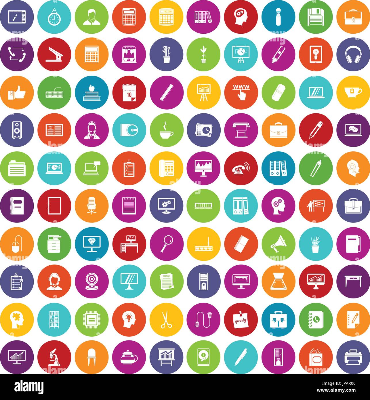 100 work space icons set color Stock Vector