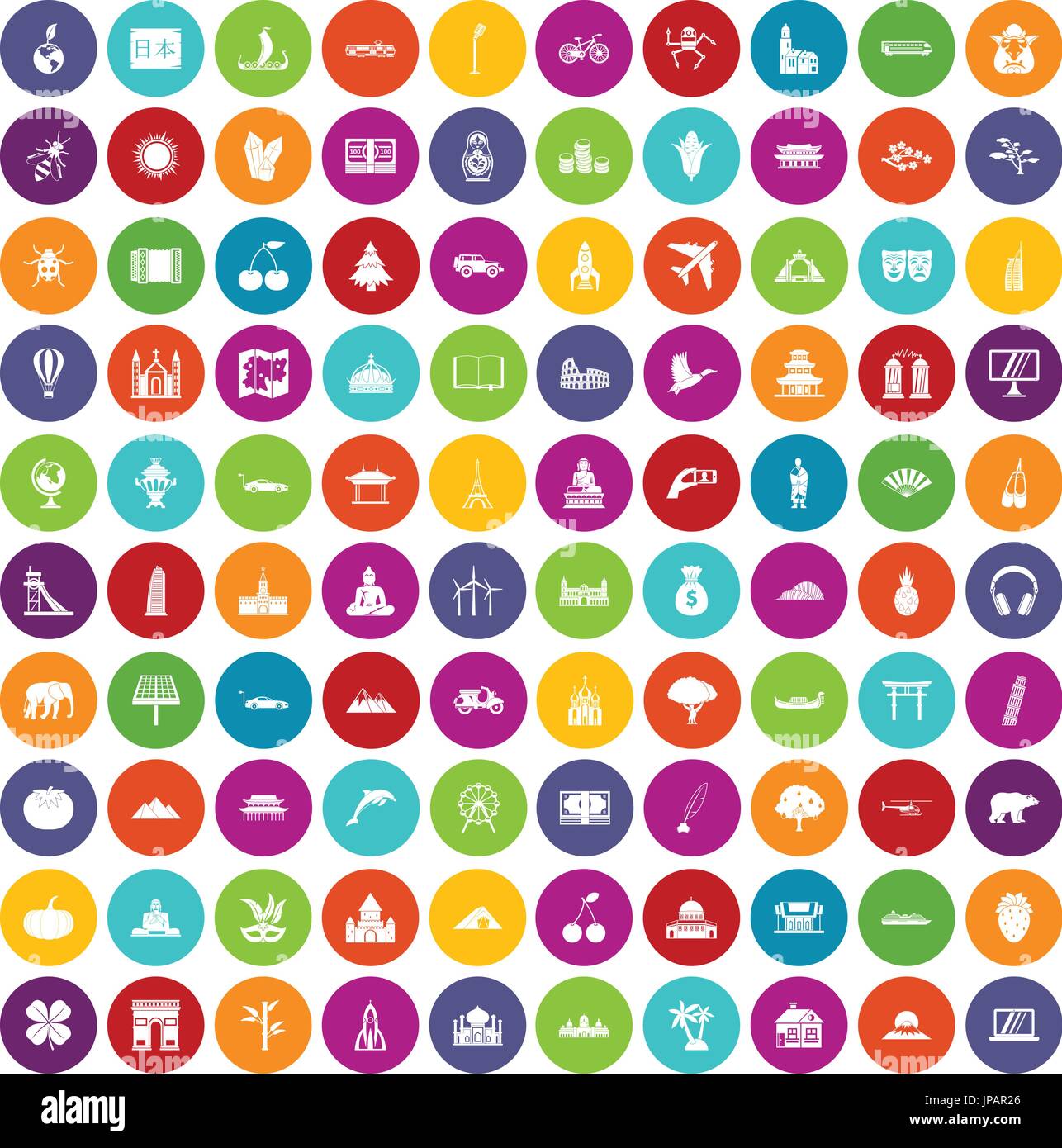 100 world icons set color Stock Vector