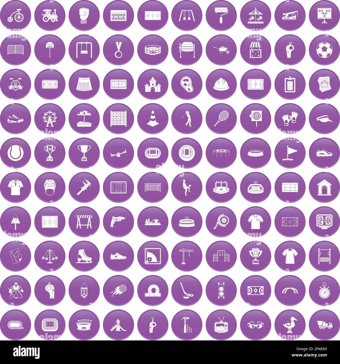 100 playground icons set purple Stock Vector