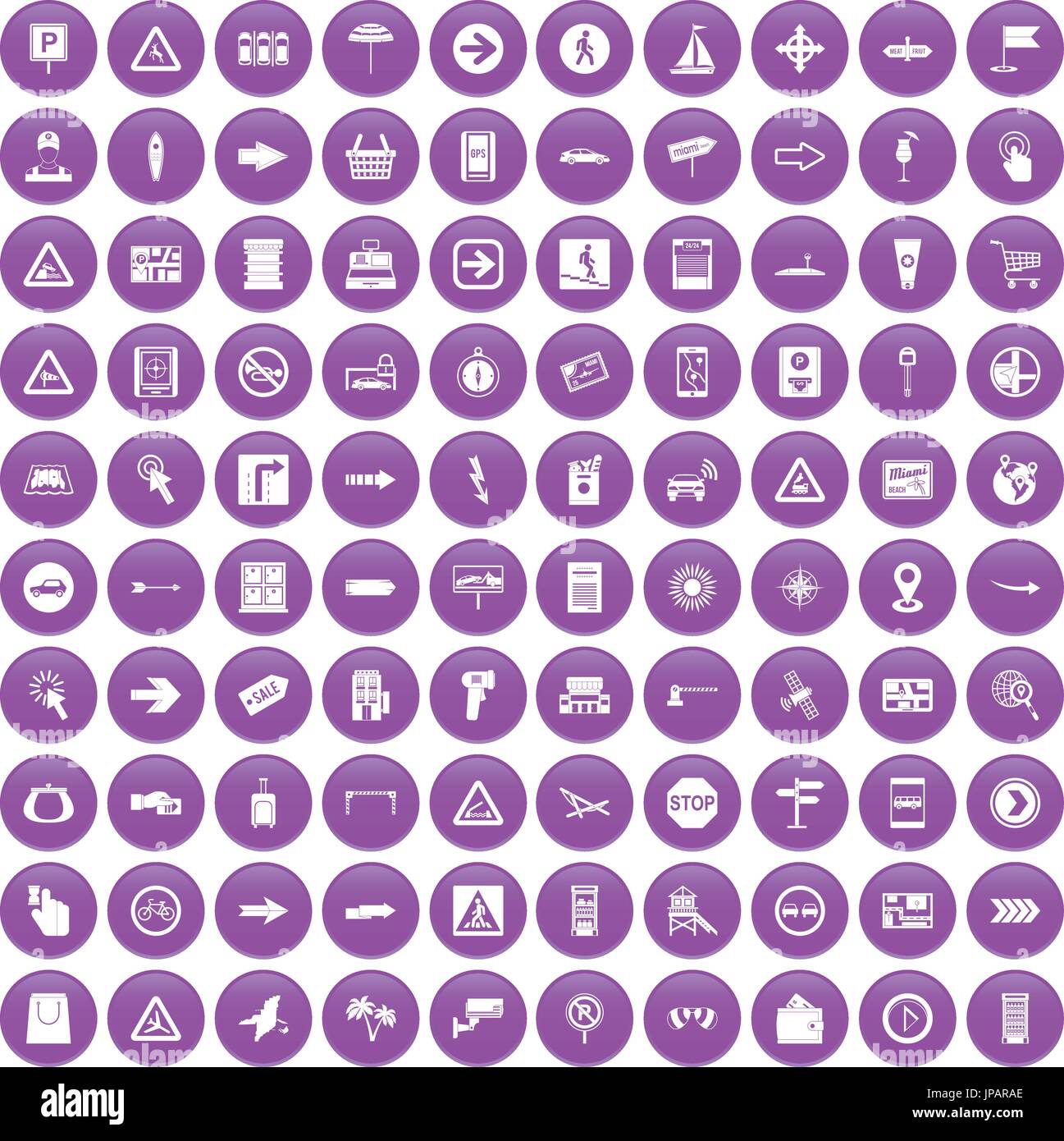 100 pointers icons set purple Stock Vector