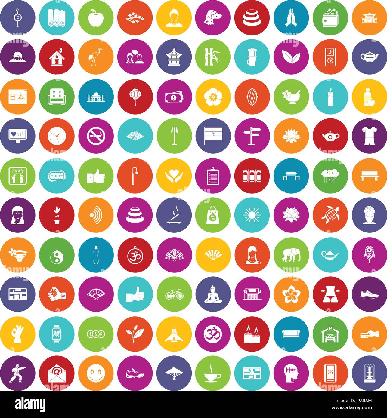100 yoga studio icons set color Stock Vector