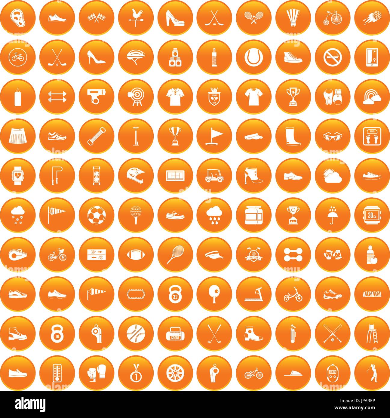 100 sneakers icons set orange Stock Vector
