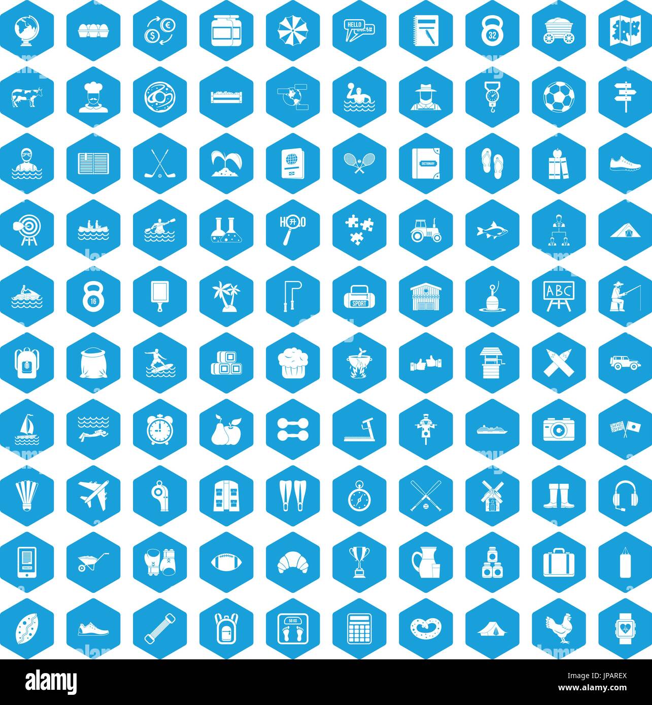 100 activity icons set blue Stock Vector