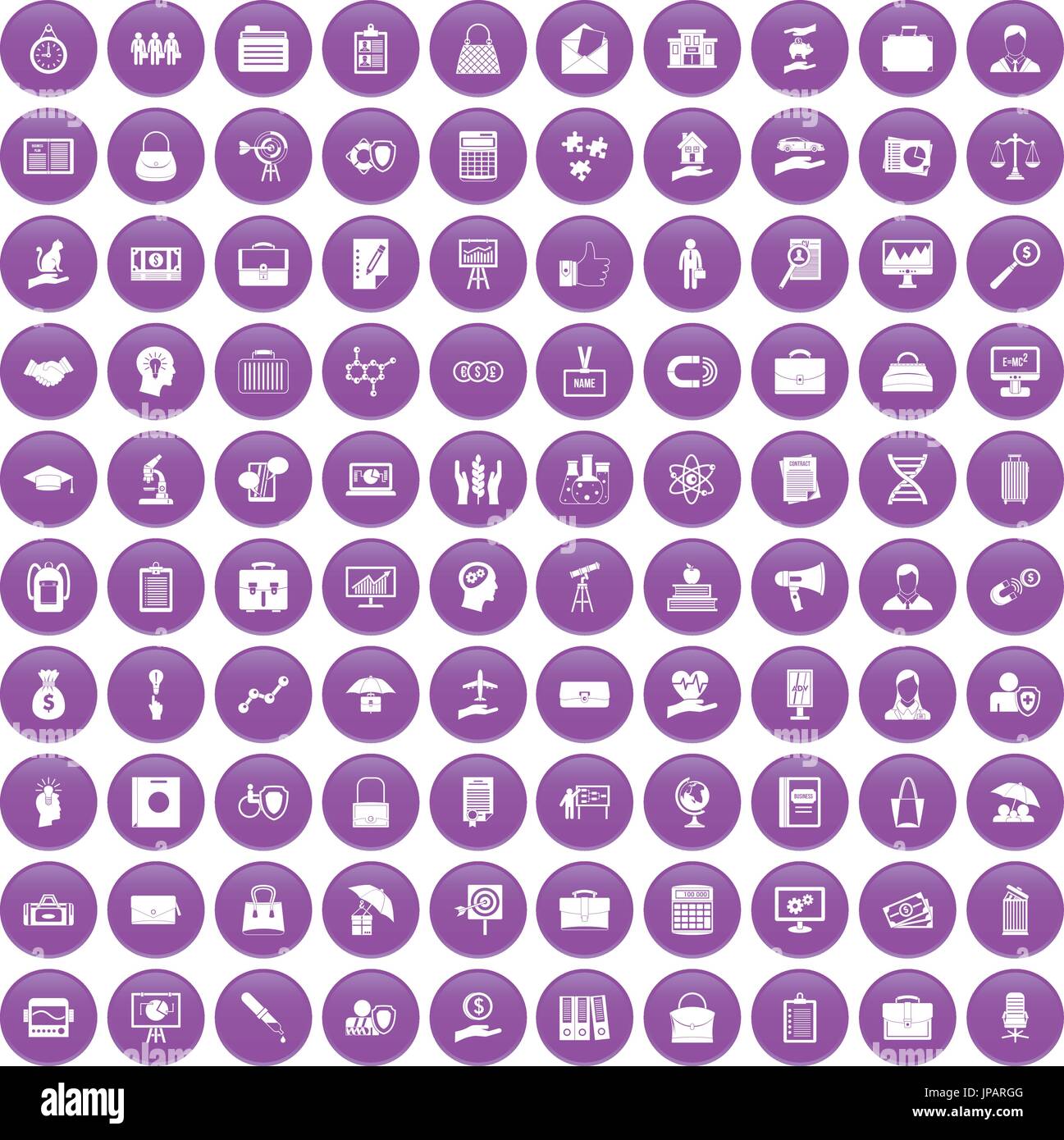 100 portfolio icons set purple Stock Vector