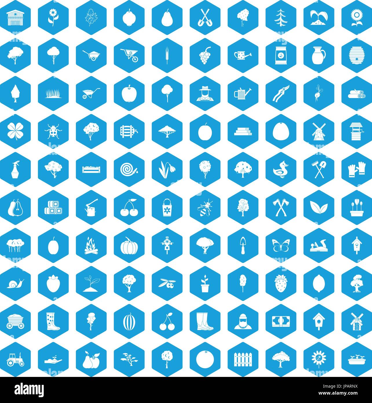 100 agriculture icons set blue Stock Vector