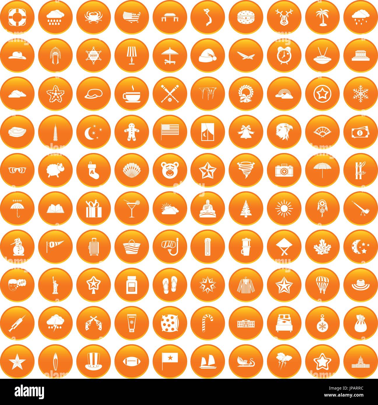 100 star icons set orange Stock Vector
