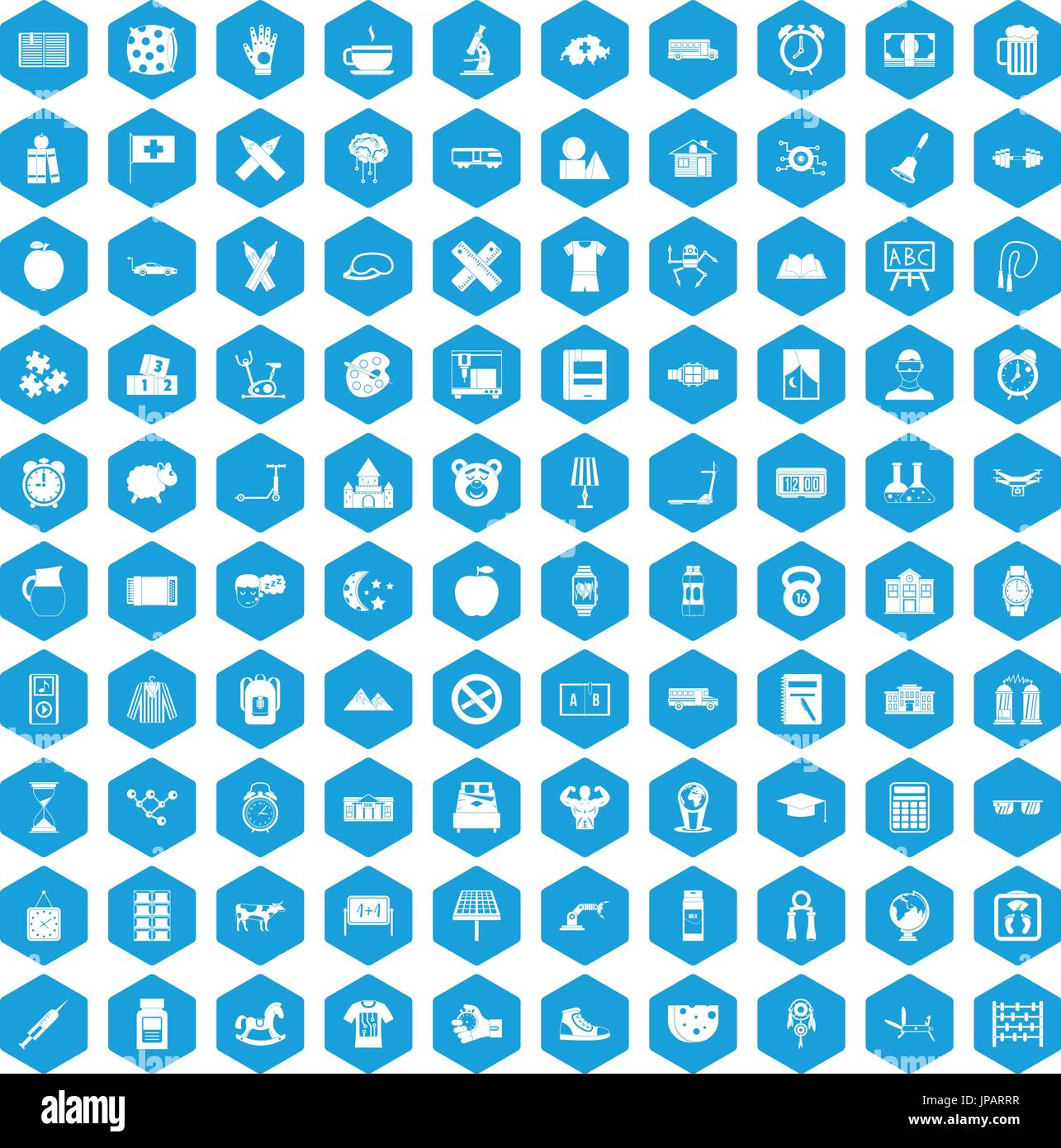 100 alarm clock icons set blue Stock Vector