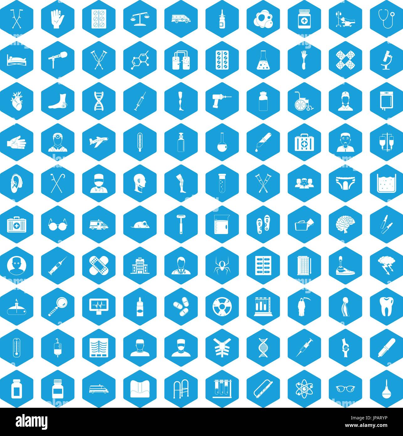 100 ambulance icons set blue Stock Vector
