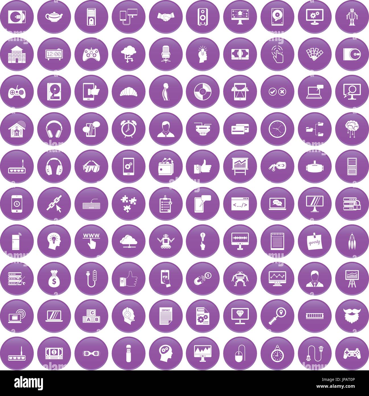 100 programmer icons set purple Stock Vector
