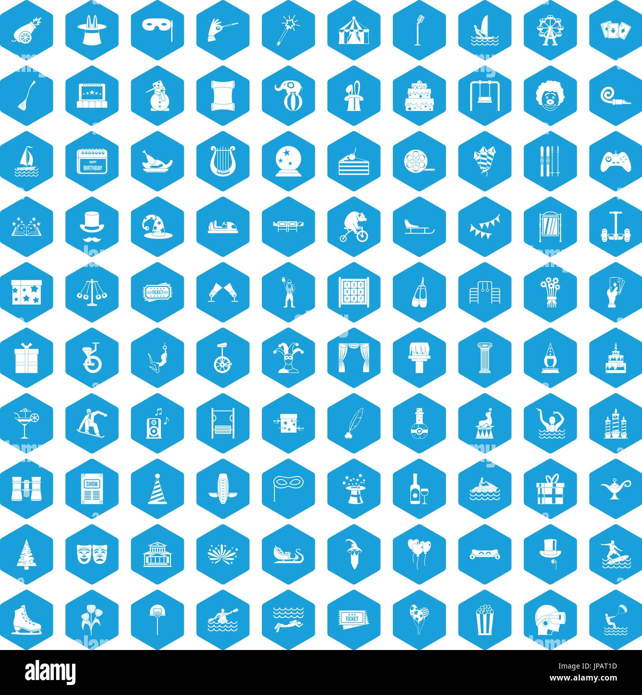 100 amusement icons set blue Stock Vector