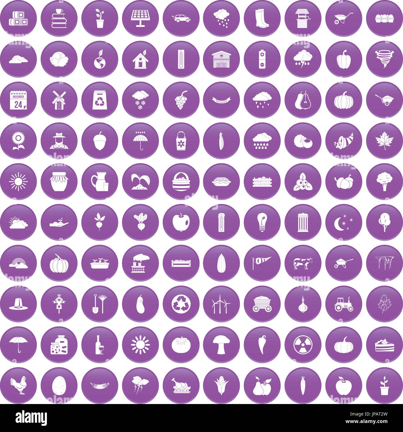100 pumpkin icons set purple Stock Vector