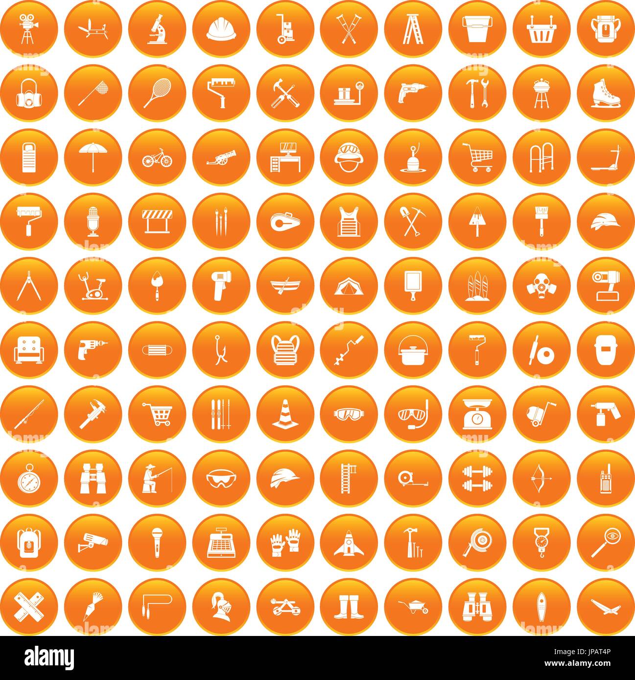 100 tackle icons set orange Stock Vector Image & Art - Alamy