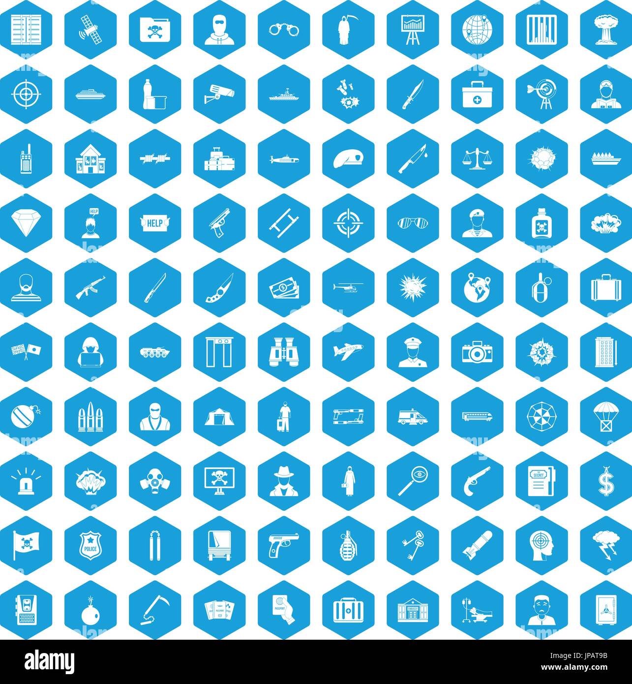 100 antiterrorism icons set blue Stock Vector