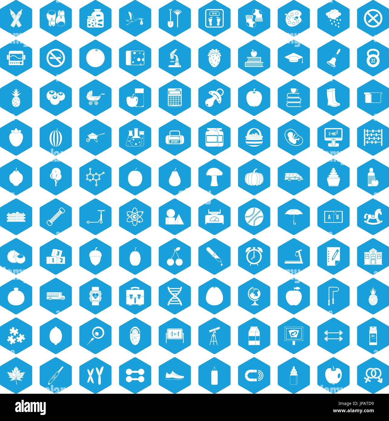 100 apple icons set blue Stock Vector