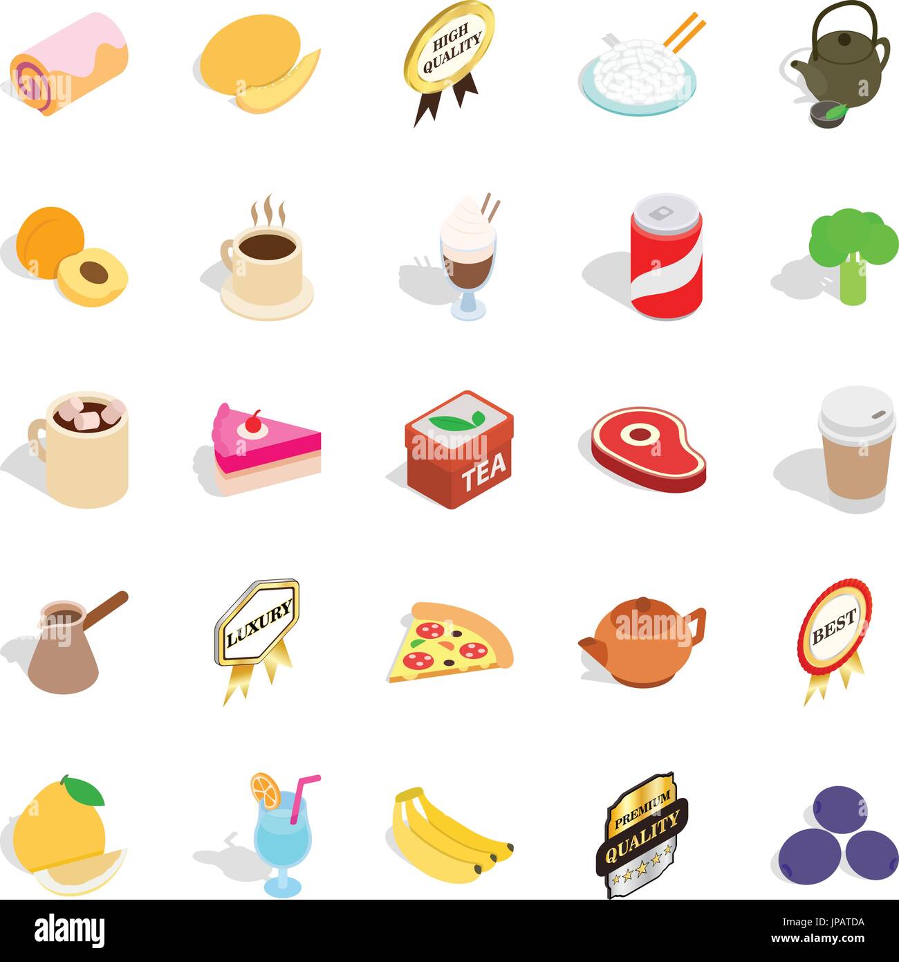 Beverage icons set, isometric style Stock Vector