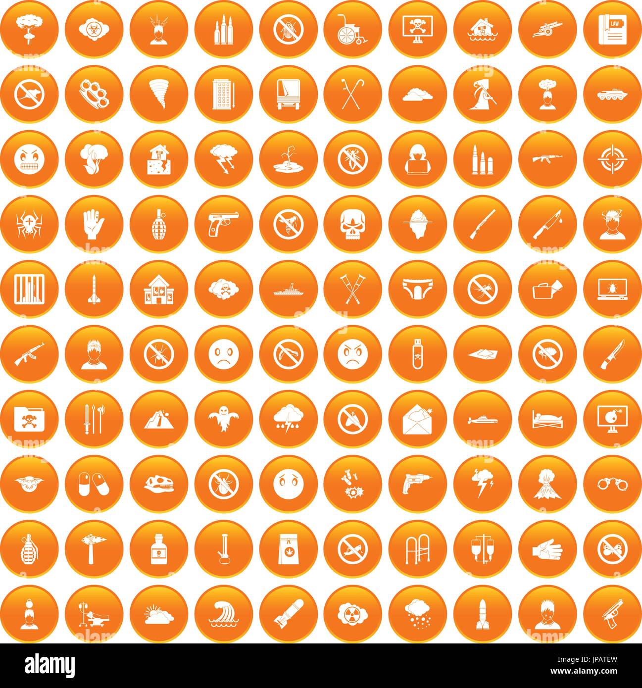 100 tension icons set orange Stock Vector