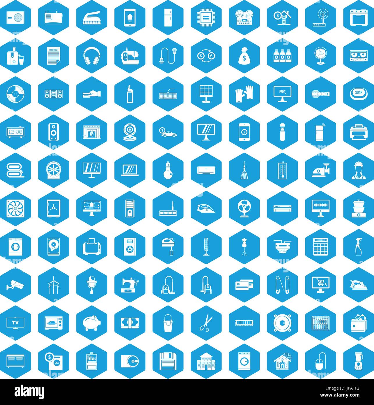 100 appliances icons set blue Stock Vector