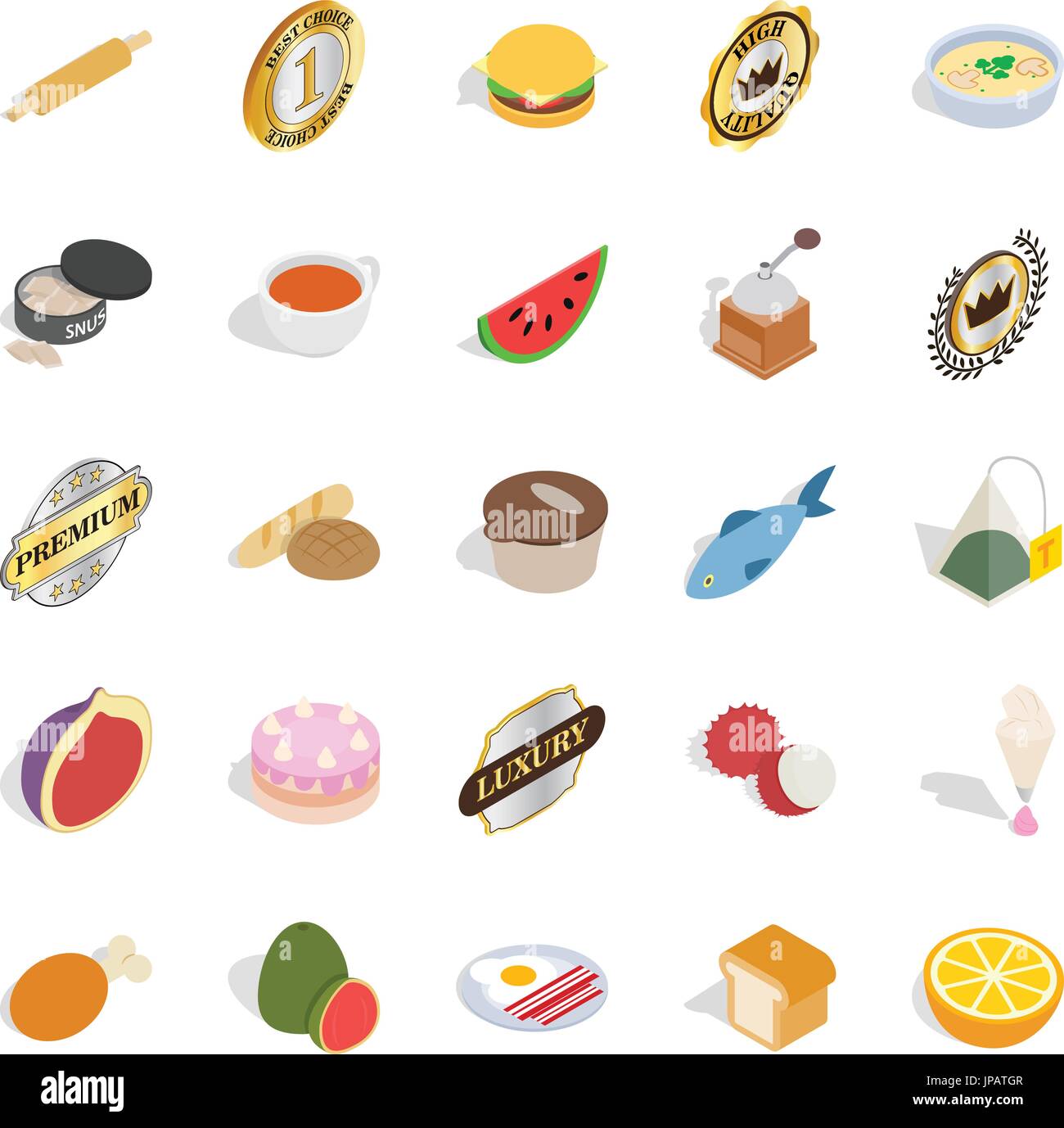 Fast food icons set, isometric style Stock Vector