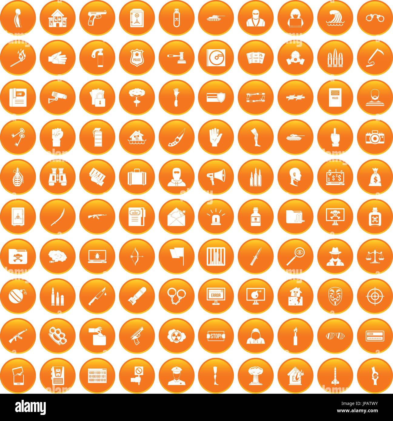 100 violation icons set orange Stock Vector