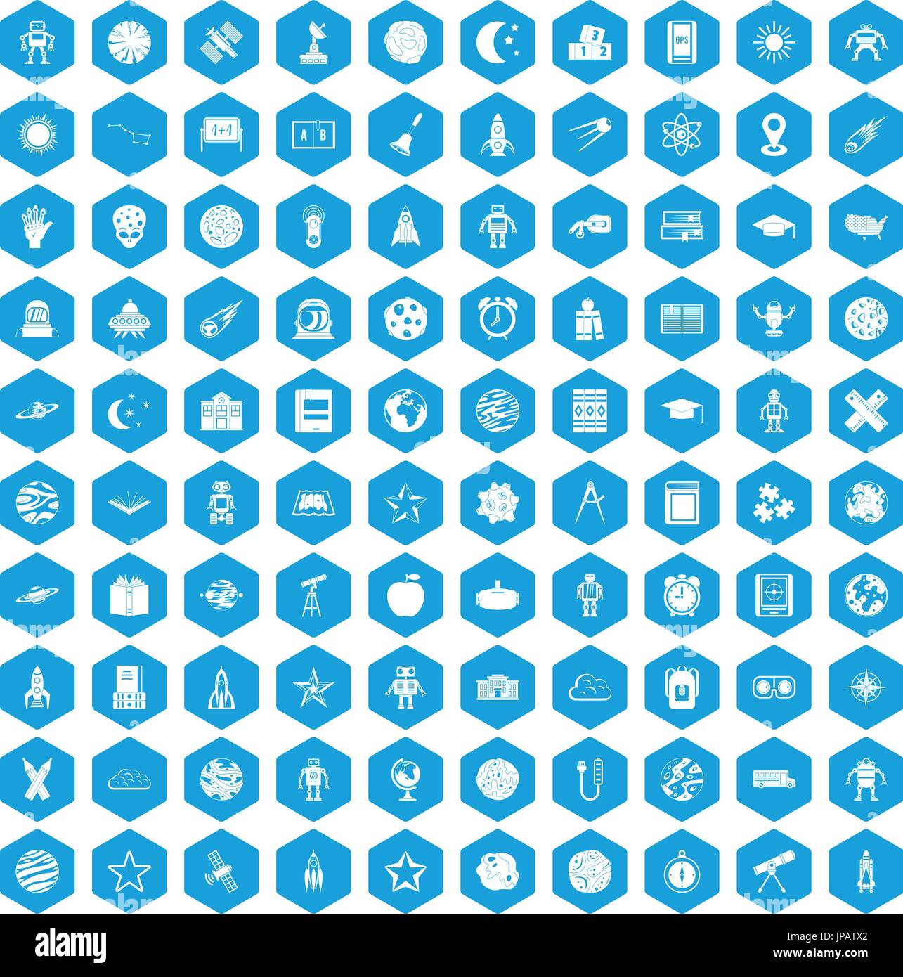 100 astronomy icons set blue Stock Vector