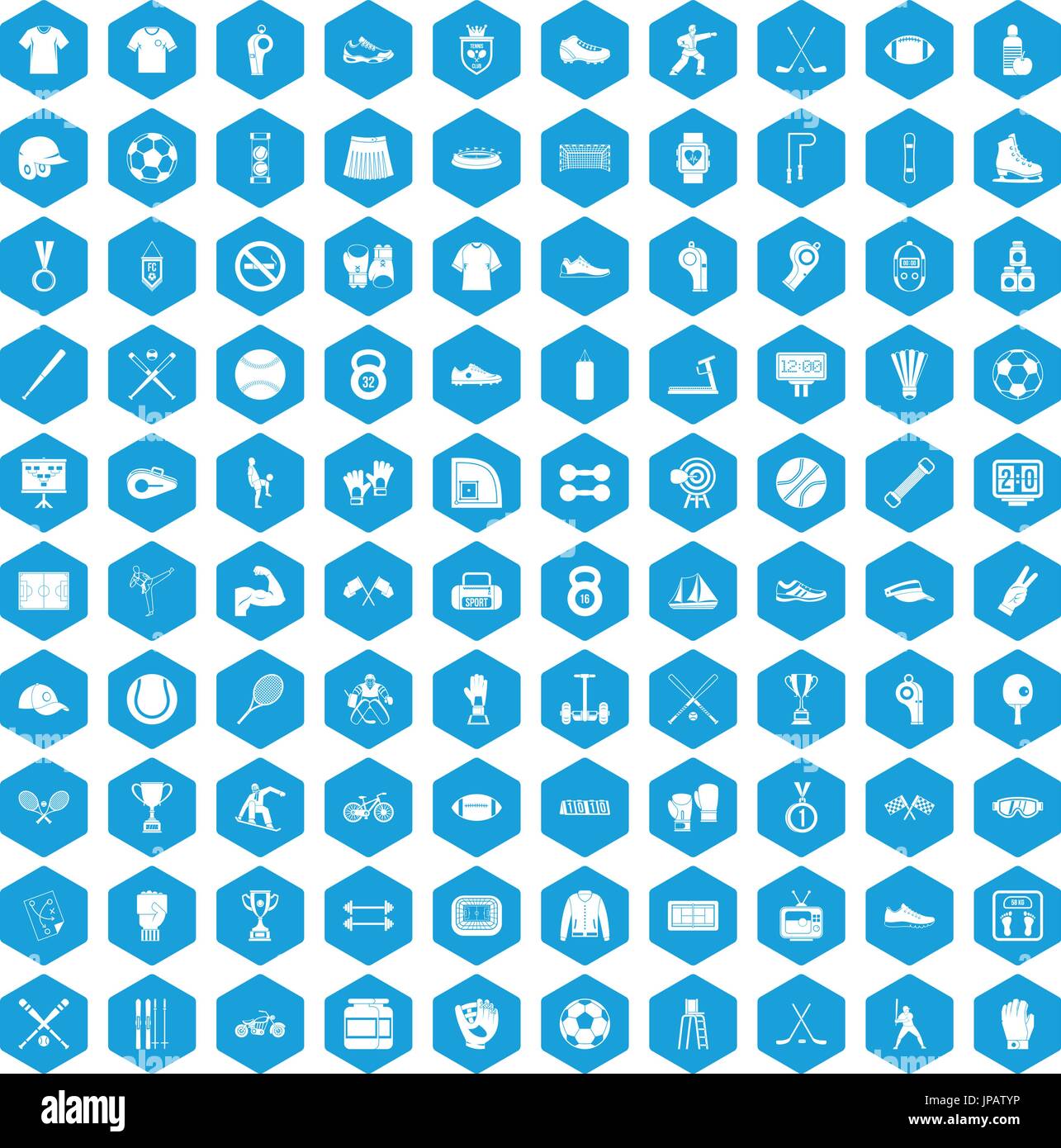100 athlete icons set blue Stock Vector