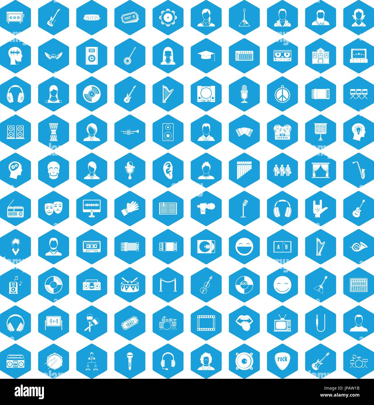 100 audience icons set blue Stock Vector