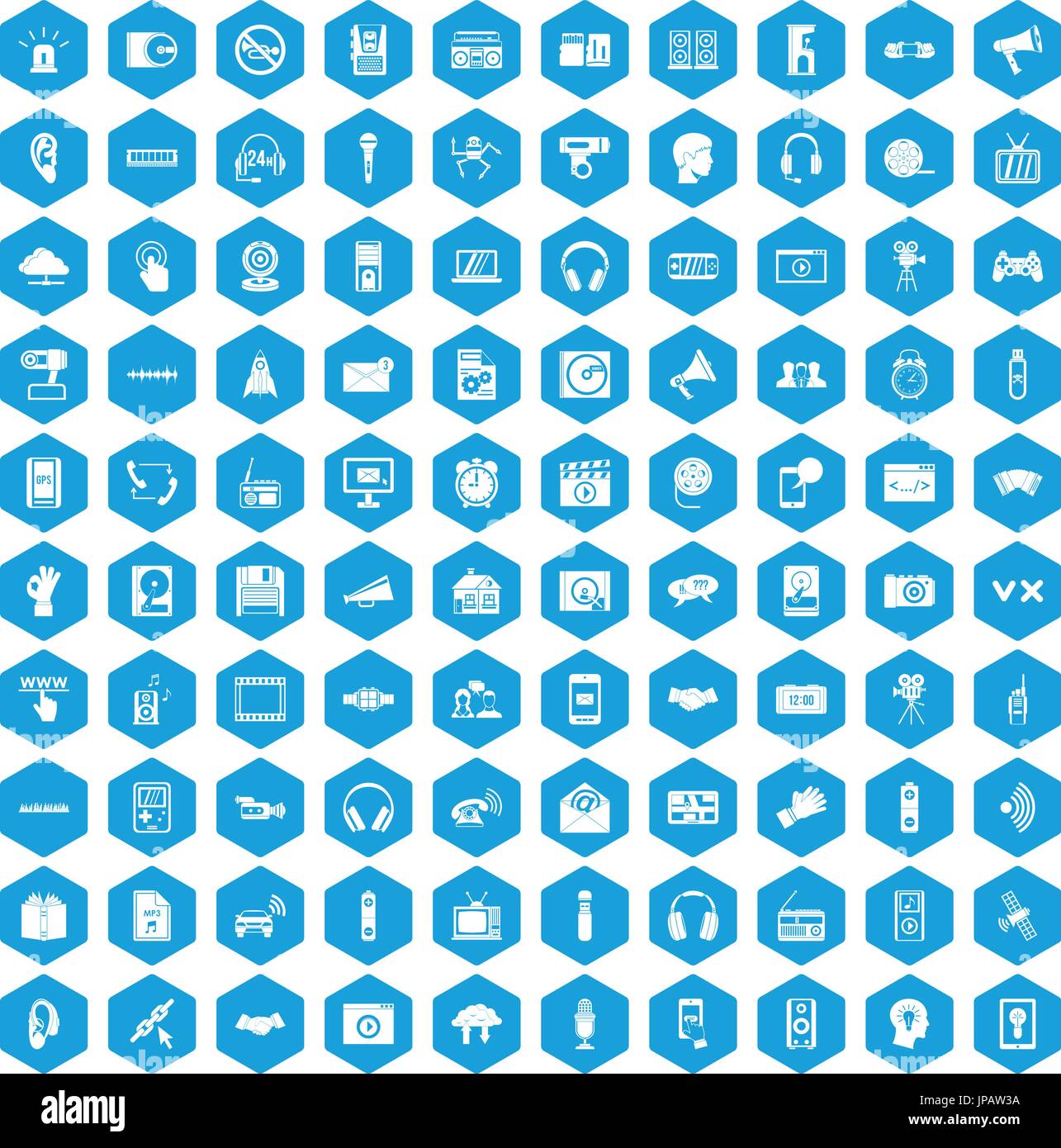 100 audio icons set blue Stock Vector