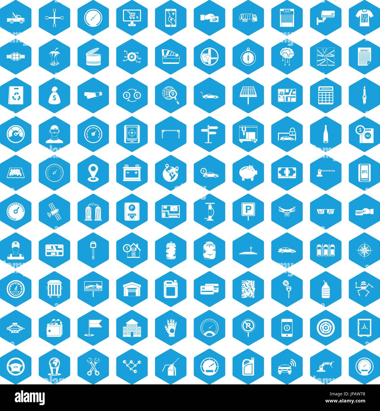 100 auto repair icons set blue Stock Vector