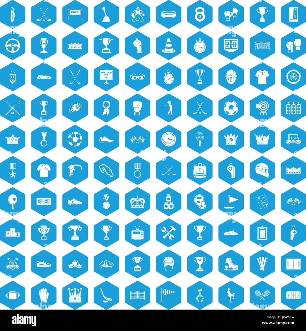100 awards icons set blue Stock Vector