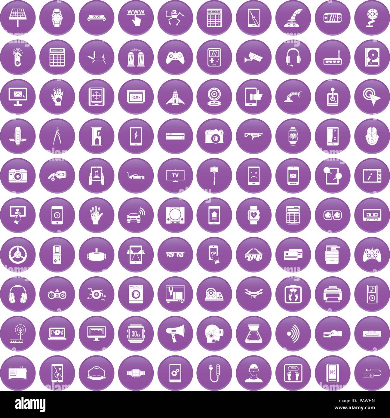100 adjustment icons set purple Stock Vector