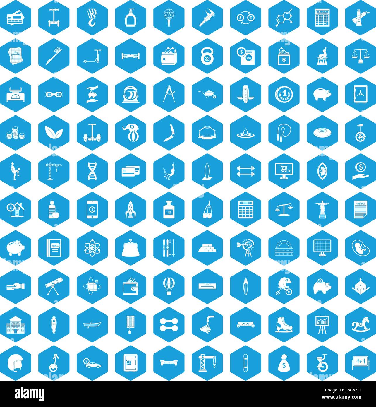 100 balance icons set blue Stock Vector