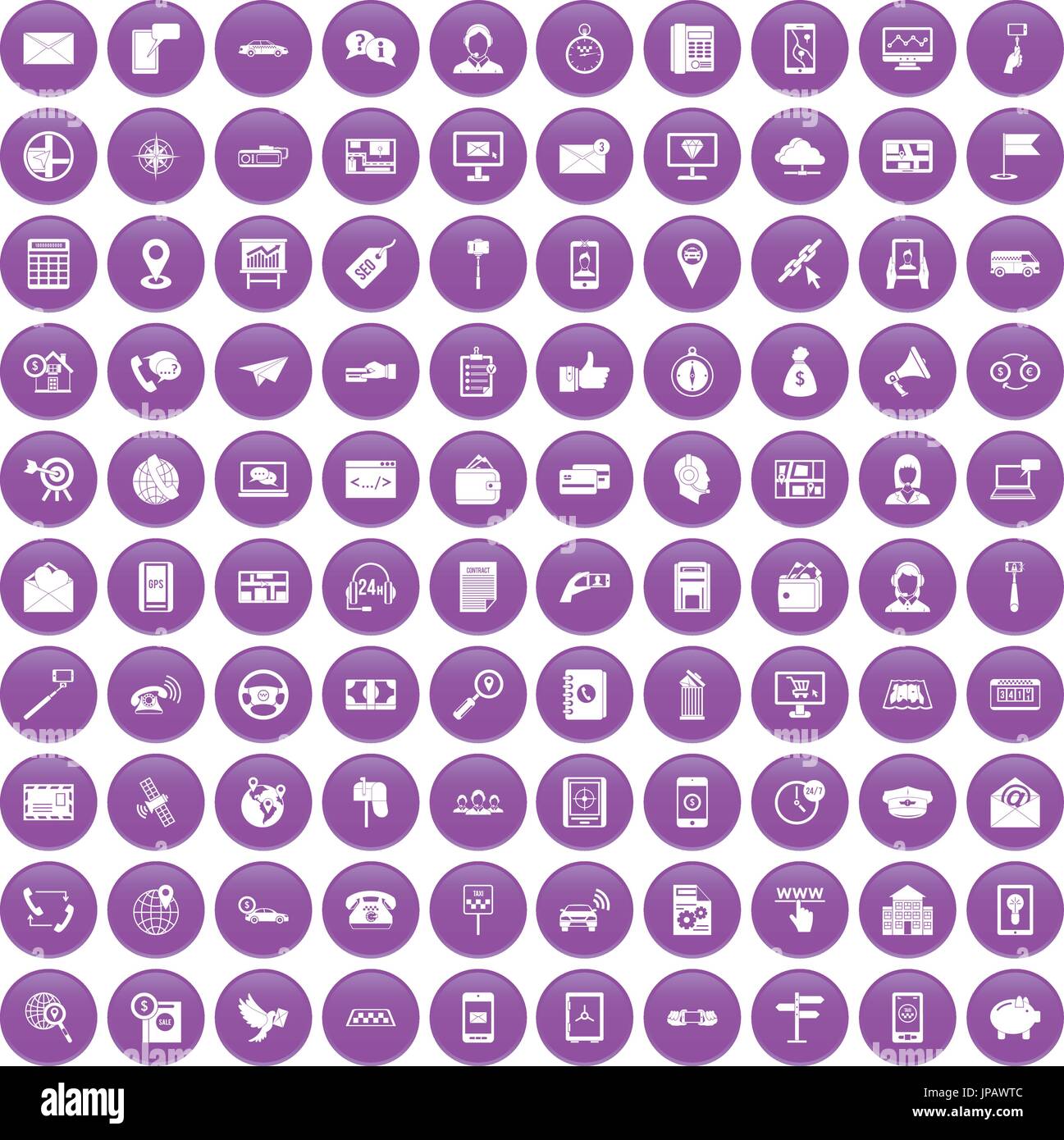 100 smartphone icons set purple Stock Vector