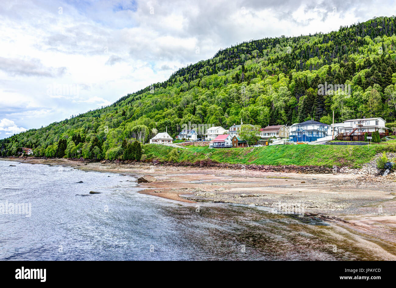 L'AnseSaintJean, Canada June 2, 2017 Riverfront houses cityscape