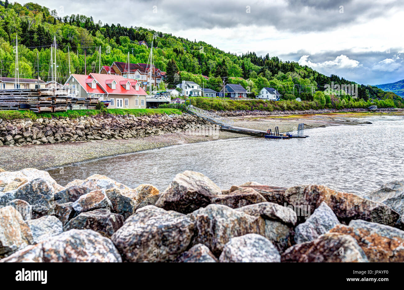 L'AnseSaintJean, Canada June 2, 2017 Riverfront houses cityscape