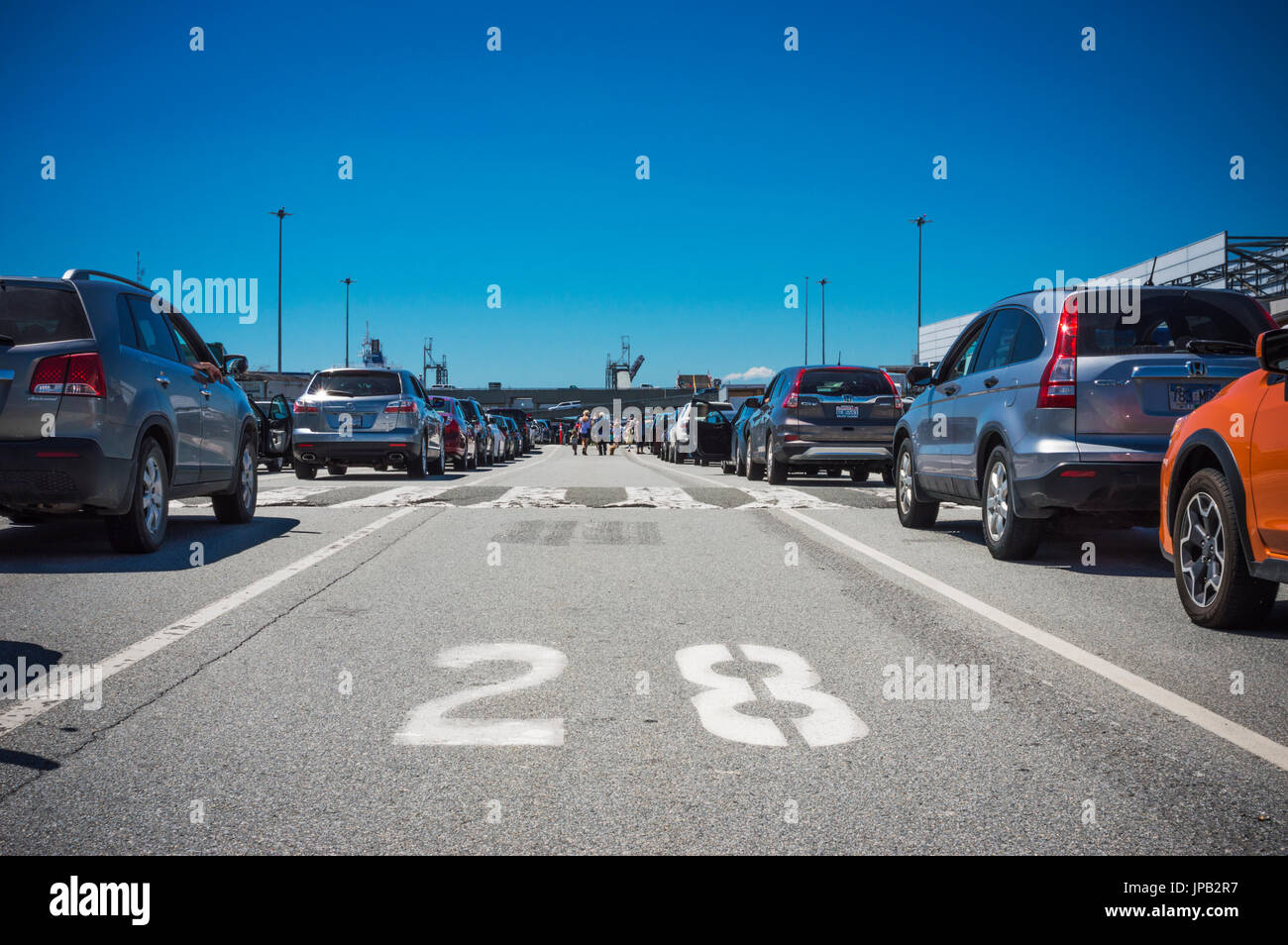 Cars waiting in ferry lineup. BC Ferries Tsawwassen Ferry Terminal