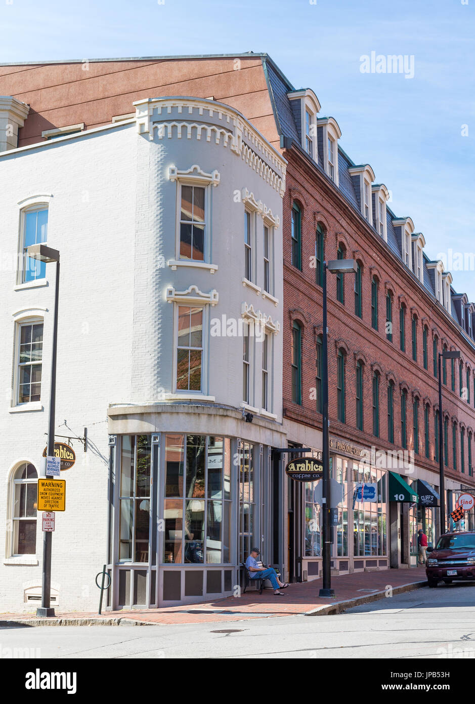 Man Outside Arabica Coffee Company in Portland Maine Stock Photo - Alamy