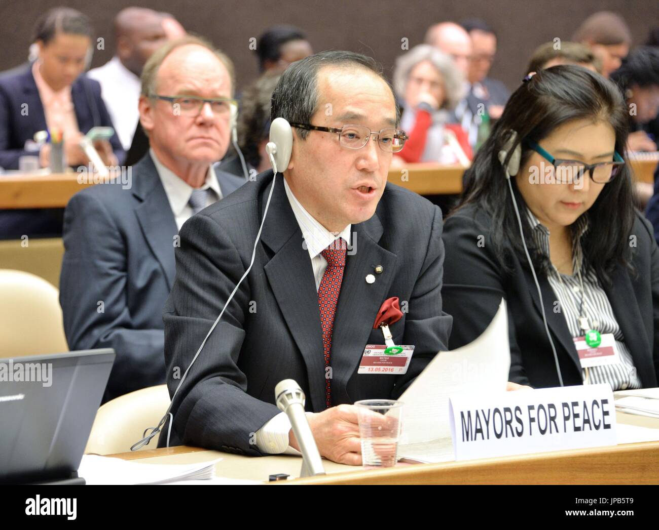 Hiroshima Mayor Kazumi Matsui makes remarks to a U.N. openended(02)