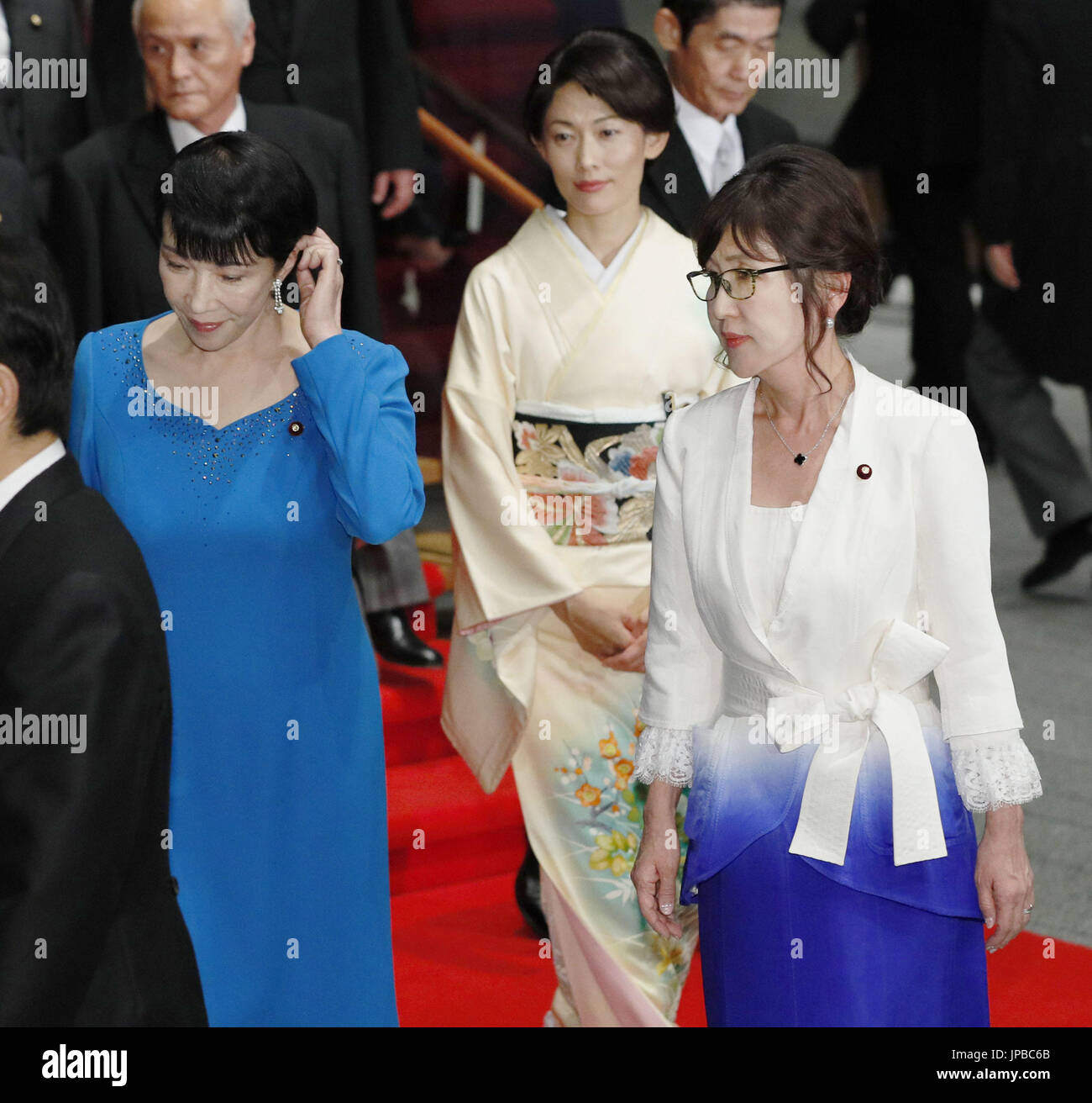 The only women in the Cabinet of Prime Minister Shinzo Abe, (from L to ...