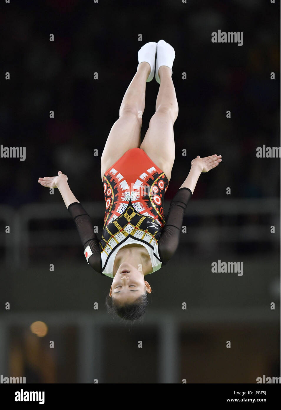 Japanese trampoline gymnast Rana Nakano performs during the women's