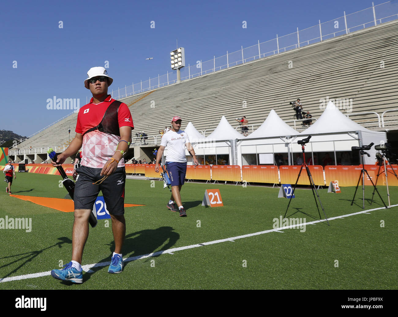 Empty seats are seen in the spectators' stand at the archery venue of ...
