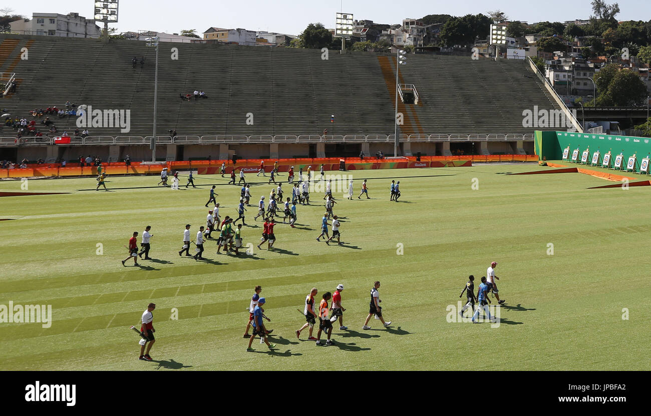 Empty seats are seen in the spectators' stand at the archery venue of ...